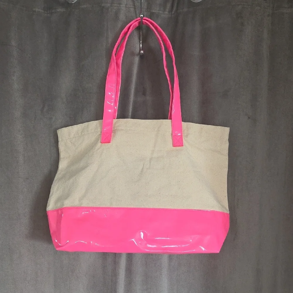 Victoria's Secret Vibrant Pink and Tan Tote - Picture 2 of 6